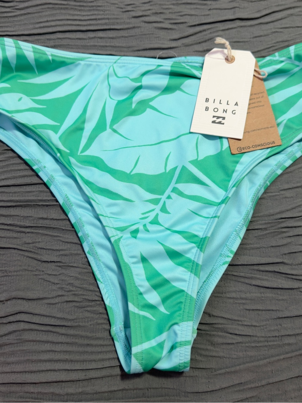 Billabong Green and Aqua Leaf-Print Bikini Bottom